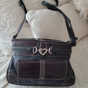 Brighton Black and Brown Heart-Accent Shoulder Bag